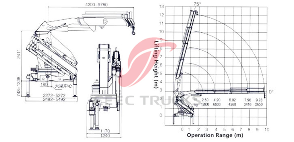 12Tons knuckle boom crane CAD drawing