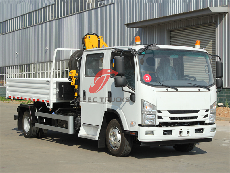 Isuzu NPR double cabin truck with knuckle crane