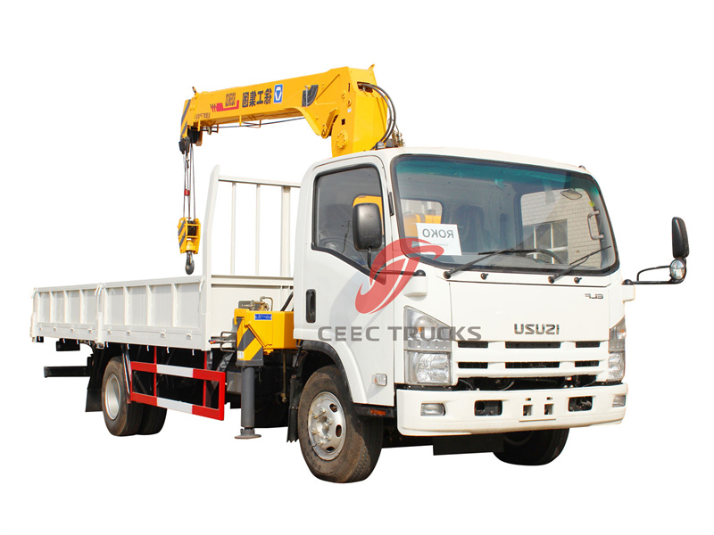 ISUZU NPR cargo truck with telescopic crane 