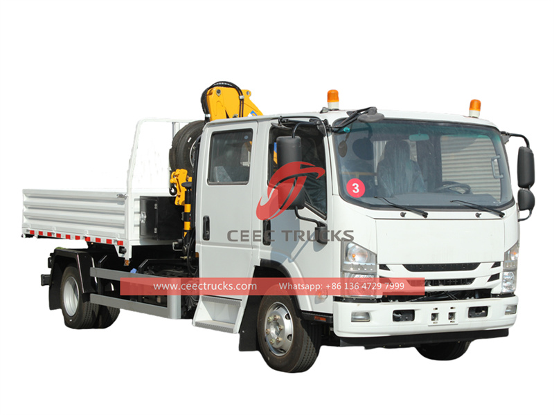 ISUZU NPR double cabin truck with folding crane 