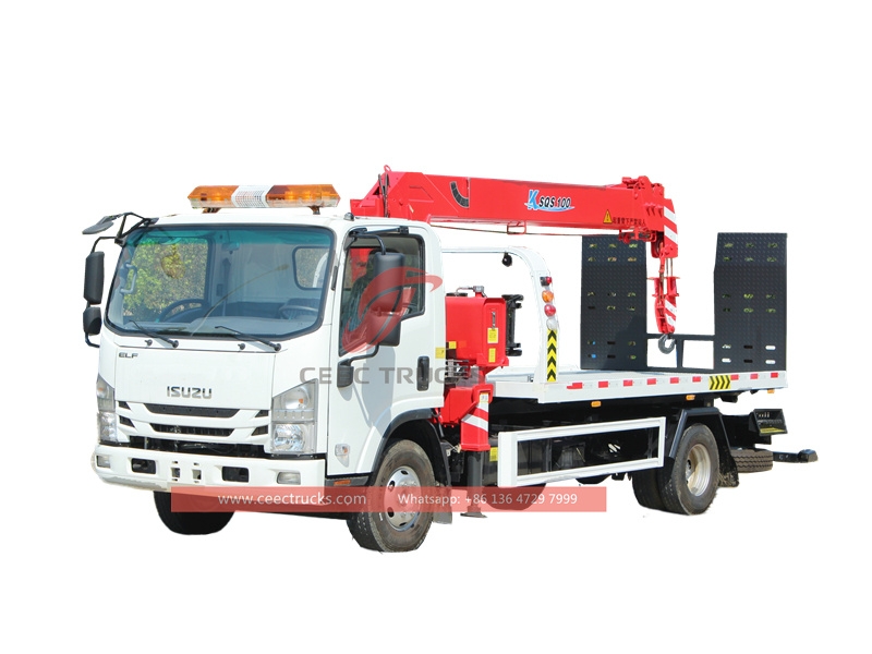 ISUZU ELF breakdown wrecker truck with 4ton crane made in China